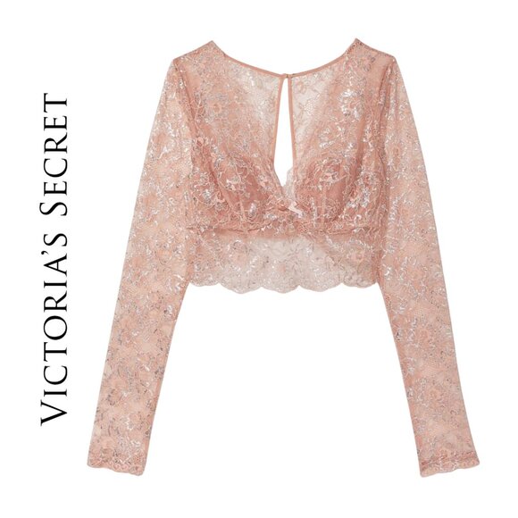 EUC! VS Dream Angels Allure Evening Blush Shimmer Long Sleeve Bra Top Size XS - Picture 2 of 16